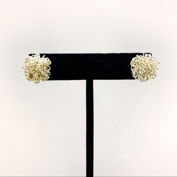 Silver tone Tangled Yarn Ball Stud Earrings - Picture 2 of 7